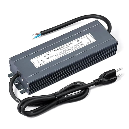 LLTOP LED Driver 300 Watts Waterproof IP67 Power Supply 90-130V AC to 12V DC by LLTOP