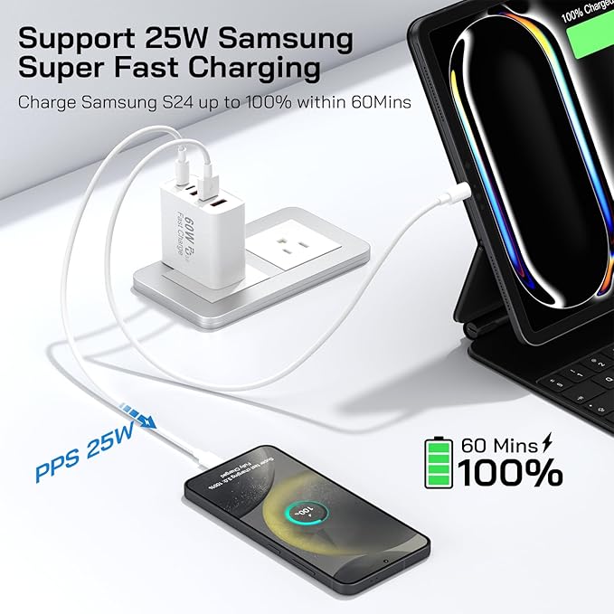 2Pack USB C Fast Charger Block, Total 60W 5-Port USB C Wall Charger - Image 3