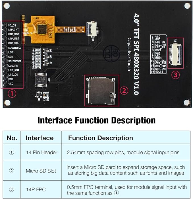 Hosyond 4.0 Inch 320x480 TN Capacitive Touch Screen LCD Display Module SPI - Image 2