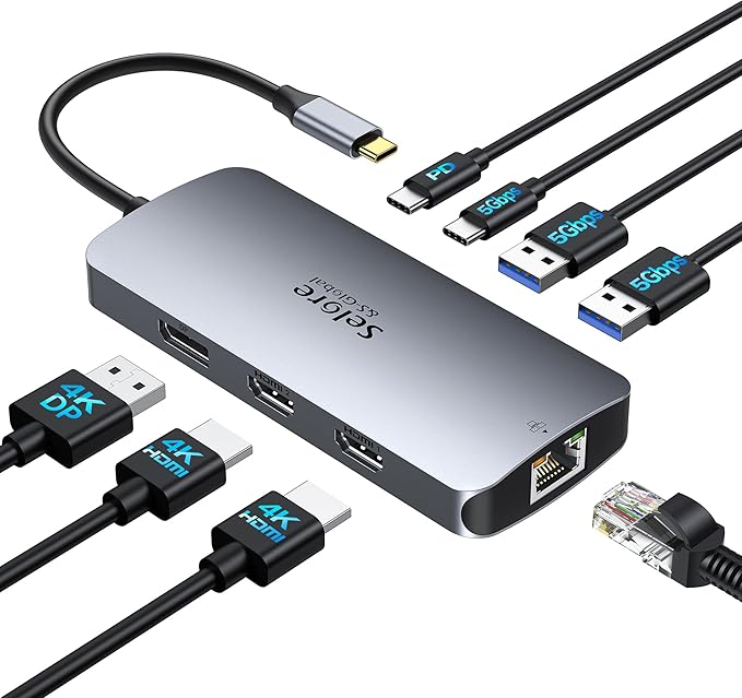 USB C Docking Station Dual Monitor, Selore Docking Station 3 Monitors Triple 4K by SeloreS-Global
