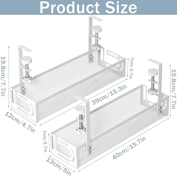 Cable Management, 2 Pack Cable Management Under Desk No Drill, Metal Cord - Image 2