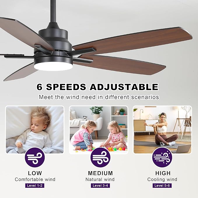 ARTPLAN 52" Ceiling Fan with Light and Remote, Noiseless DC Motor & Reversible - Image 3