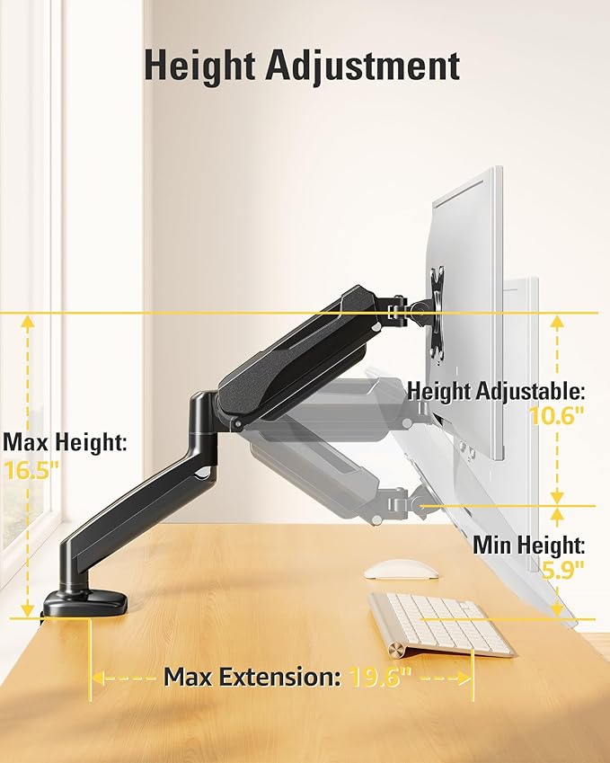DreamAxis Single Monitor Mount, Gas Spring Monitor Arm - Image 5