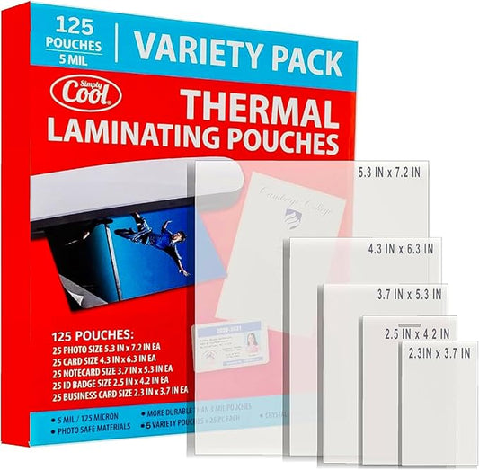 5MIL Thermal Laminating Sheets Photo, ID Badge, and Business Card Sizes by SimplyCool