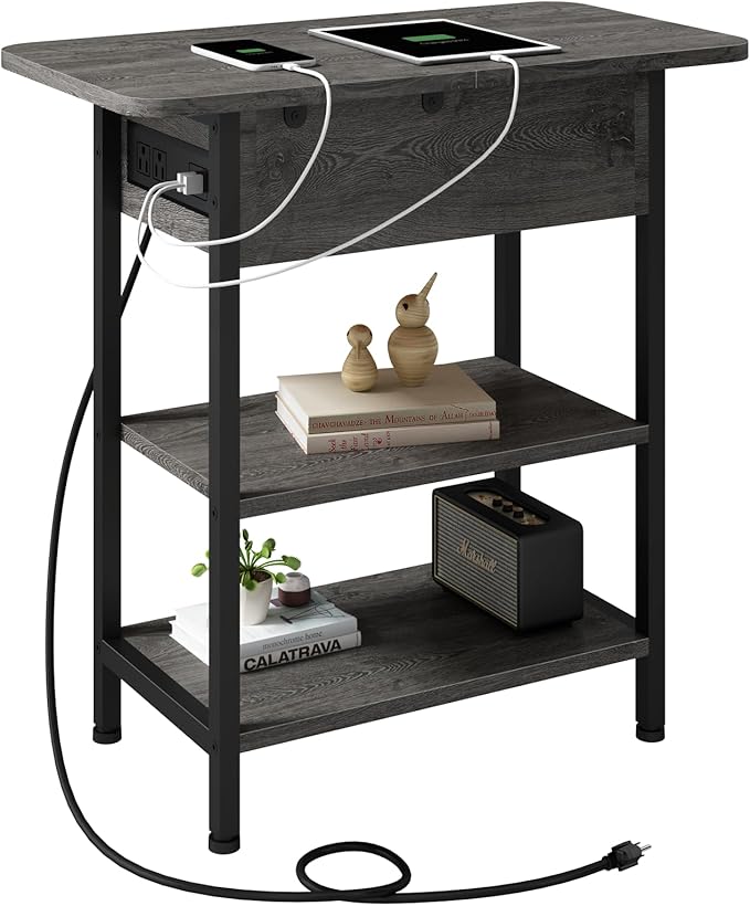 LIDYUK End Table with Charging Station, Flip Top Side Table with USB Ports and by LIDYUK