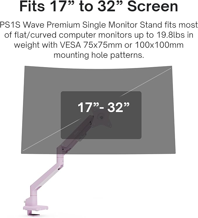 Pixio PS1S Wave Pink Single Monitor Arm Stand Desk Mount - Image 2