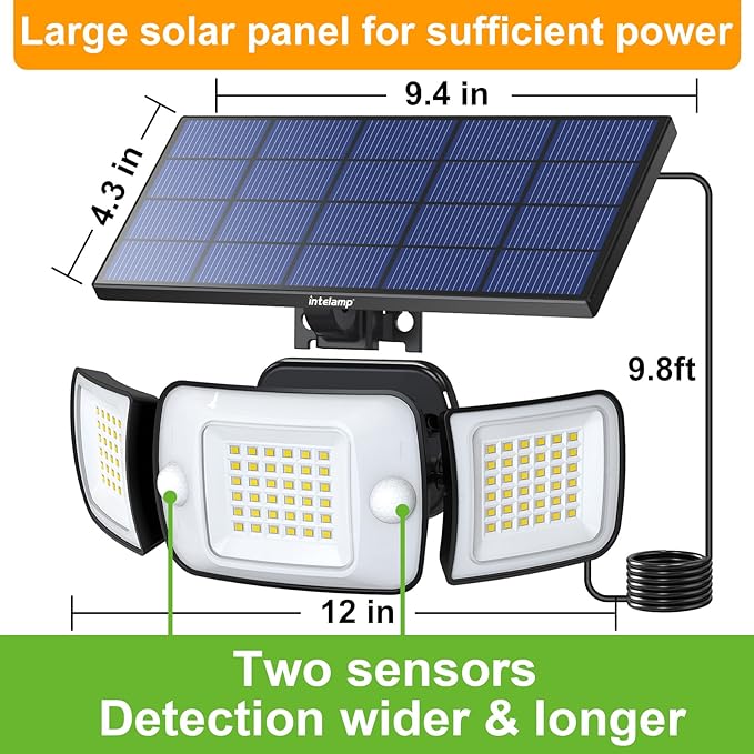 intelamp Solar Flood Lights Outdoor Waterproof, 6000mAh 1200LM Solar Powered - Image 3