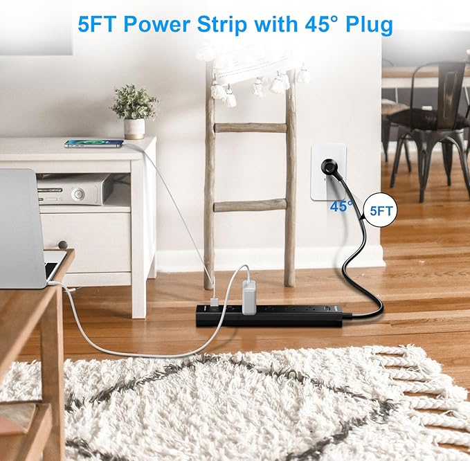 2 Pack Power Strip Surge Protector-5 Widely Spaced Outlets 3 USB Ports - Image 6