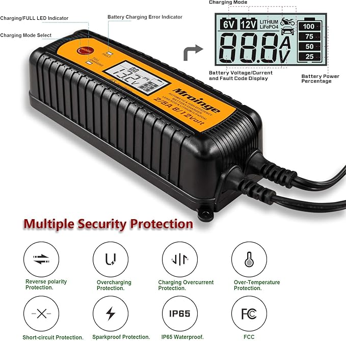 Car Battery Charger, Mroinge 5A 6V/12V Fully Automatic Smart Charger, Battery - Image 2