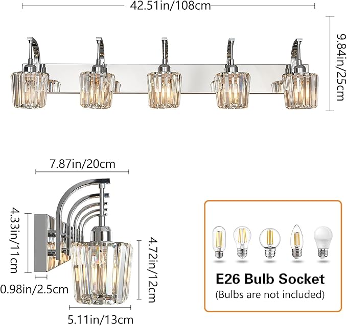 FDPBY Modern Bathroom Vanity Light, 5-Light Chrome Wall Sconce - Image 4