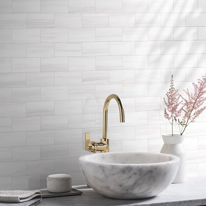 Vamos Tile 4-Piece Glossy Dolomite White Peel and Stick Backsplash Tile - Image 6