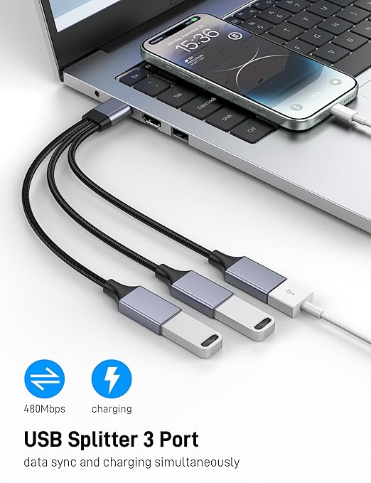 KAYQINHO USB Y Splitter 1 in 3 Out, USB Male to 3 Female Cable - Image 2