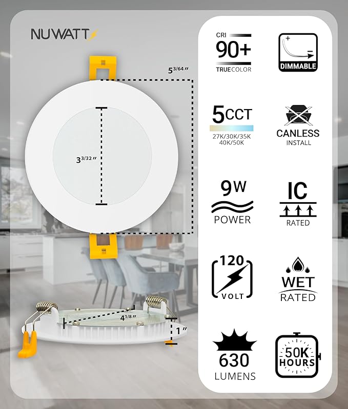 NUWATT 12 Pack, 4 Inch Ultra-Thin LED Recessed Lighting, 5CCT - Image 2