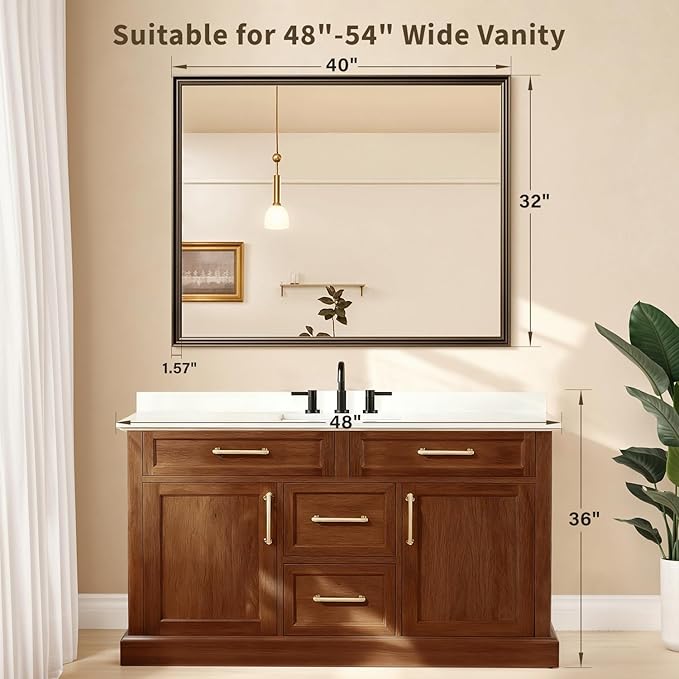 Retro Copper Effect Framed Wall Mirror, 32x40 Rectangle Mirror, - Image 2