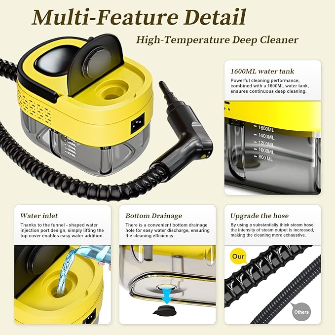Steam Cleaner, 15s Heat-Up, 1.6L Tank, 3-Level Adjustable Handle, 2500W Steamer - Image 3