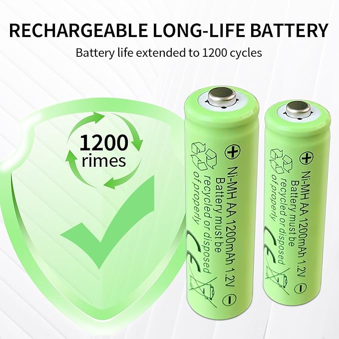 Rechargeable AA Batteries, 1200 mAh, Recharge up to 1000x Times, Pre-Charged - Image 7