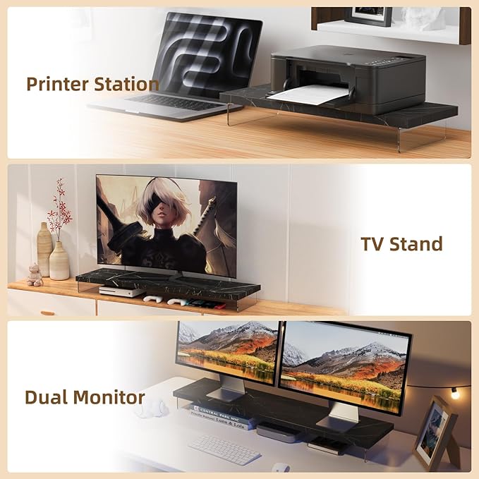 Dual Monitor Stand Riser, Wooden Desktop Organizer Shelf - Image 6