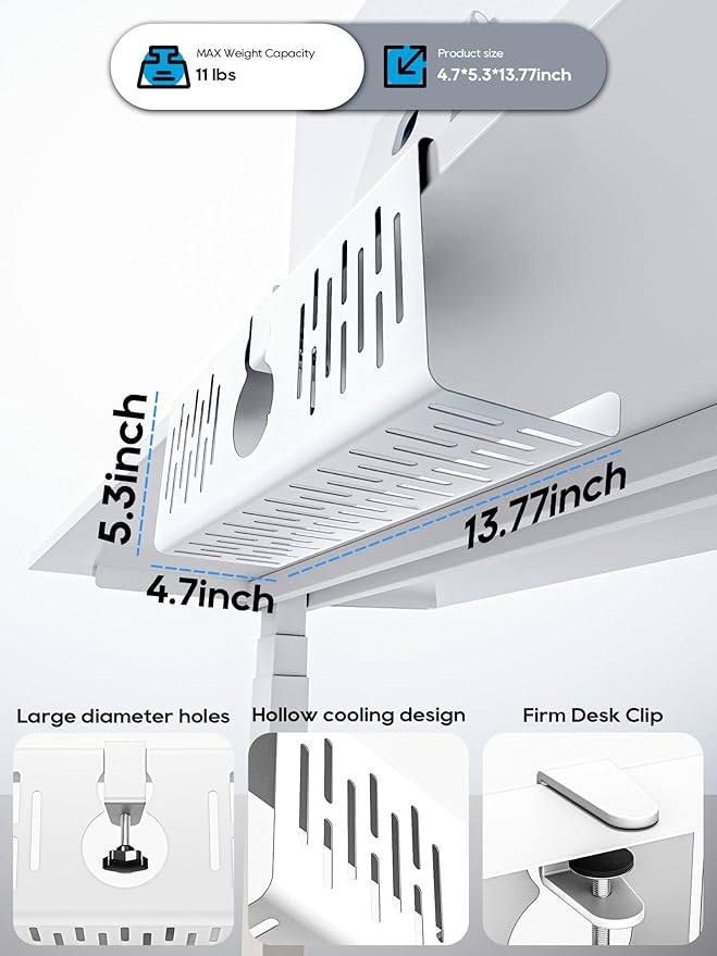 NODOCA No Drill Under Desk Cable Management Tray, Punch-Free Clamp on, Metal - Image 7