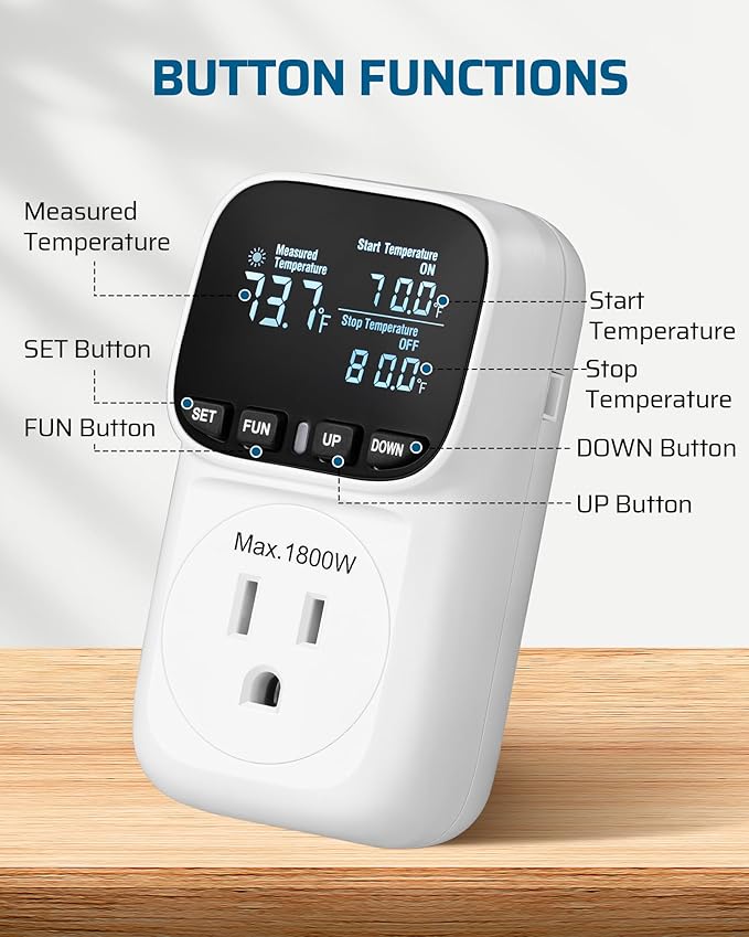 DEWENWILS Digital Temperature Controller, Heavy Duty 15A/1800W Thermostat - Image 2