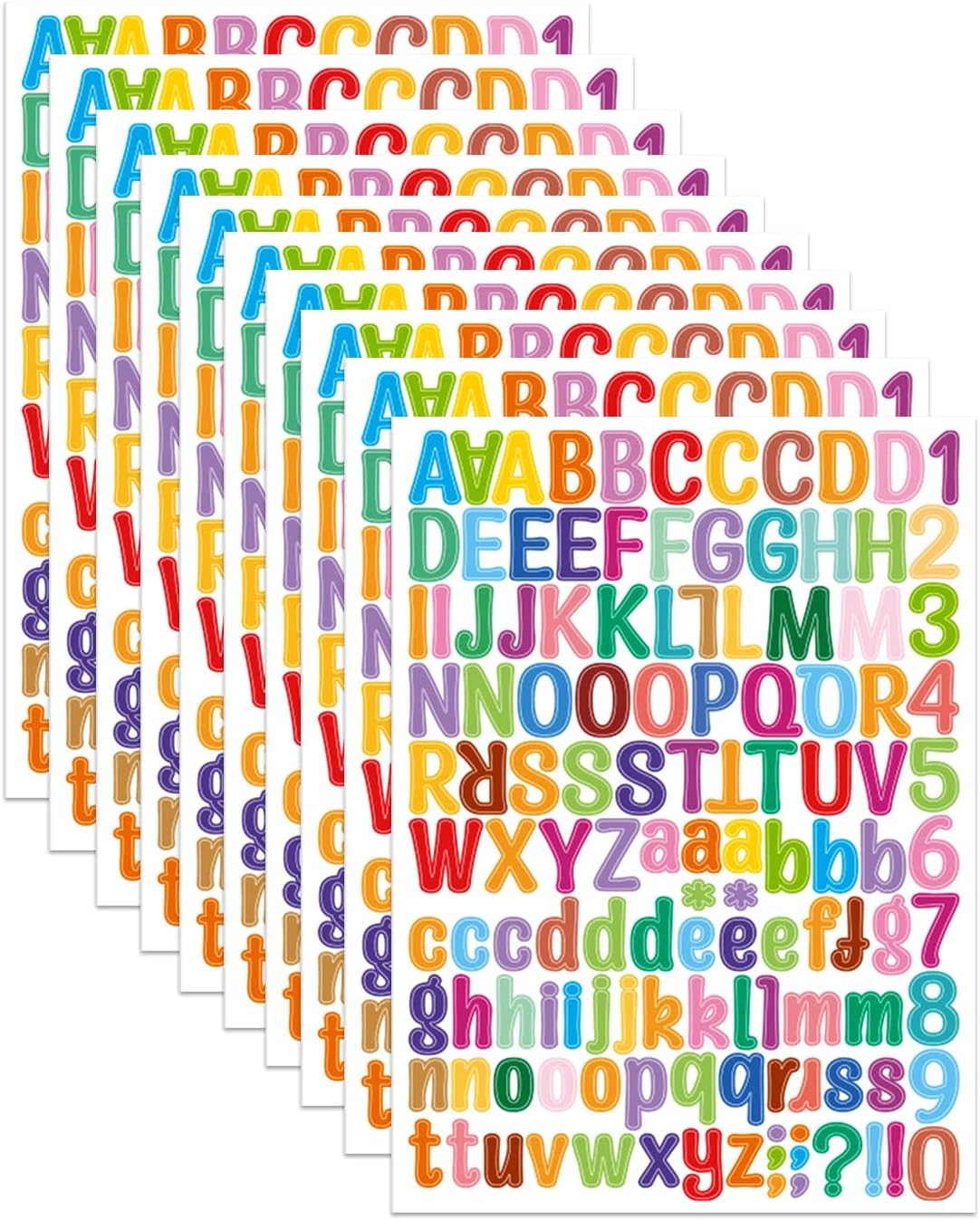 Uniclife 1 Inch 10 Sheets Letter Stickers|1260 Pcs Scrapbook Stickers, Vinyl Number Alphabet Sticker, Self-Adhesive Stick on Letters for Mailbox Bottles Crafts Posters Decor