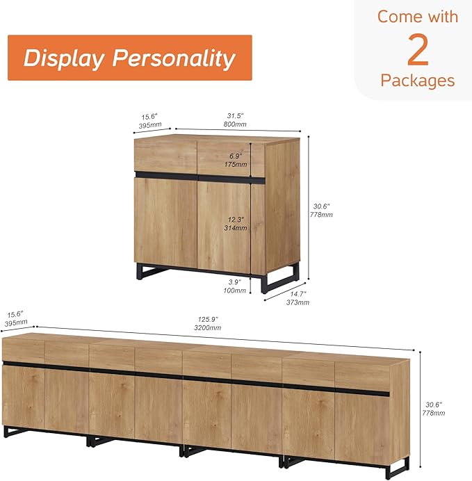 WAMPAT Modern TV Stand for TVs up to 120 inch, 4 in 1 Wood Entertainment Center - Image 2