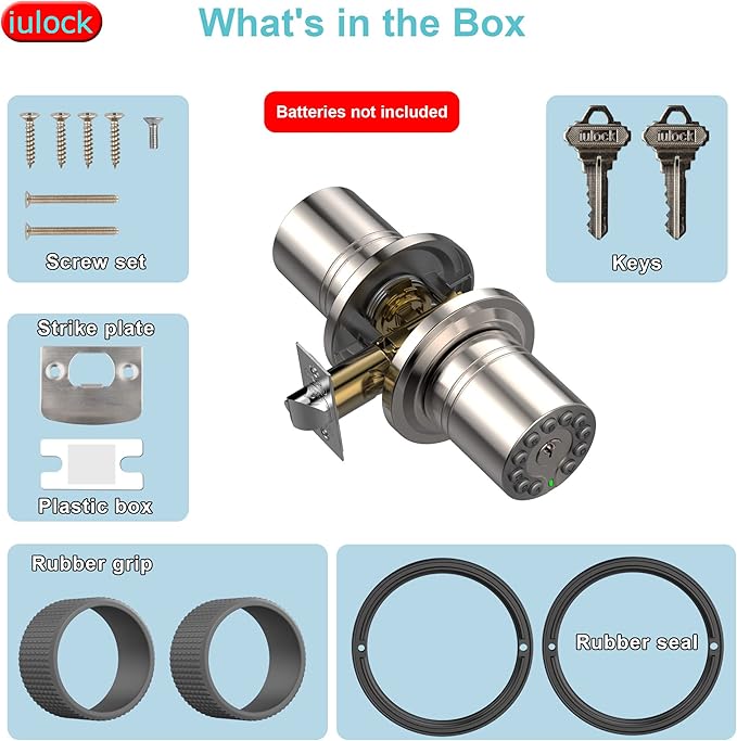 iulock Smart Door Knob with Keypad and Key, Keyless Entry Door Lock with Rubber - Image 6