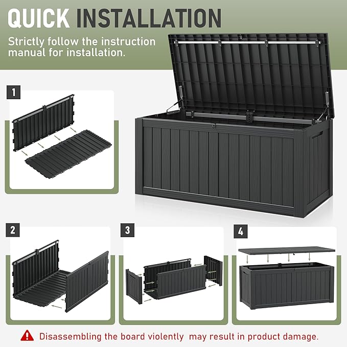 Outdoor Storage Box, 120 Gallon Deck Box, Resin Waterproof Outside Storage Bench - Image 9