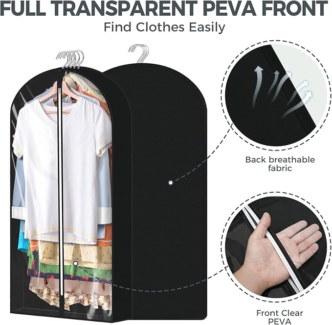 4 pack 60" Clear Garment Bags for Hanging Clothes, Suit Bags for Closet Storage - Image 5