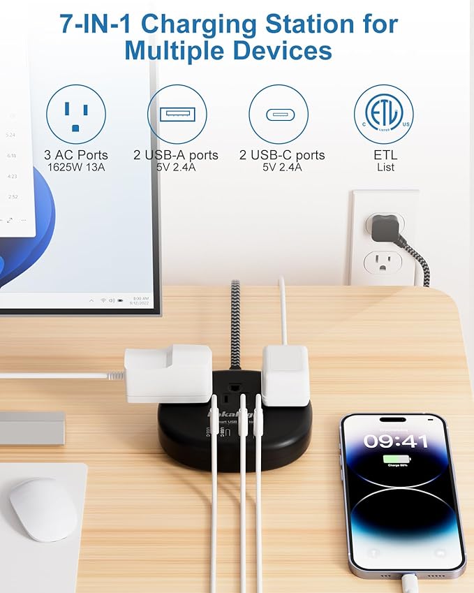 Black Extension Cord 10 Feet, 1625W Extension Cord 3 Prong - Image 5