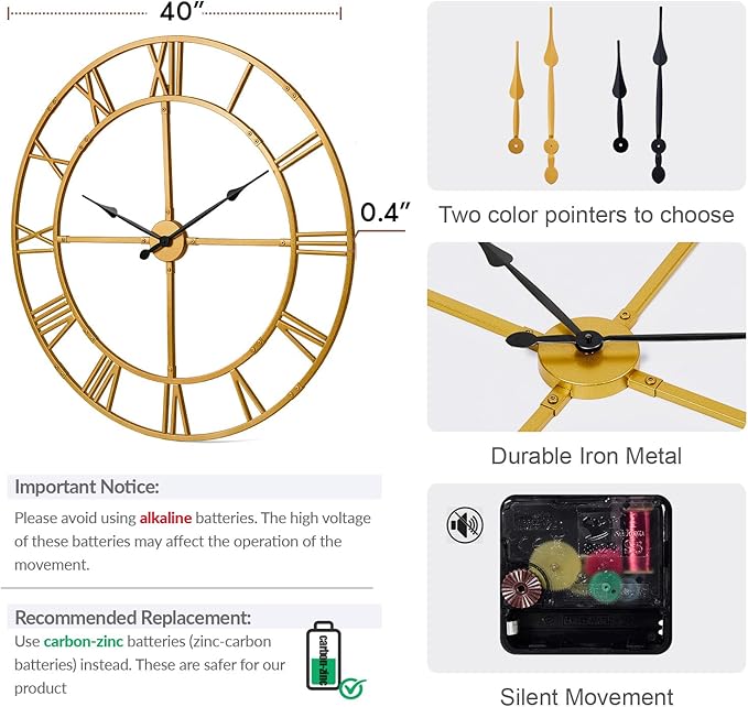 Ohweog Large Wall Clock for Living Room Decor – 40 Inch Silent Non-Ticking - Image 2
