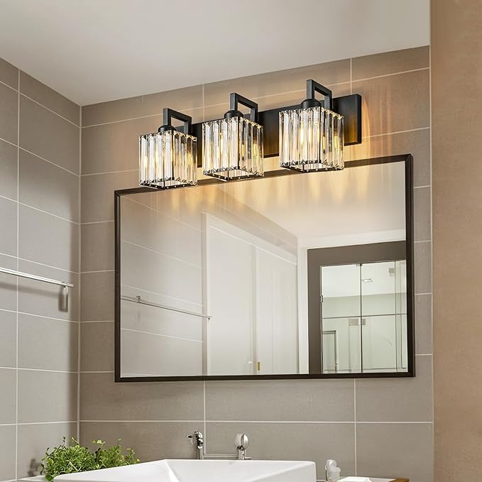 FDPBY Modern Bathroom Vanity Light 3-Lights Black Crystal Wall Lamp Bathroom - Image 2