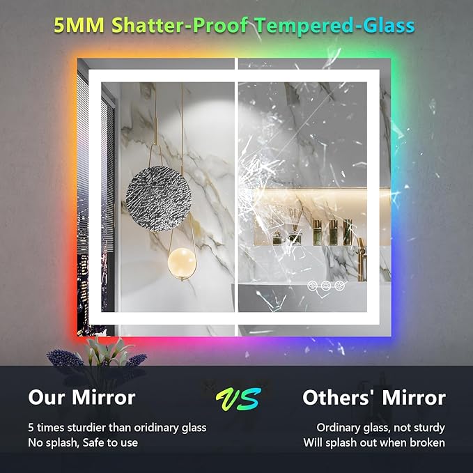 YEELAIT 32x36 Inch RGB LED Bathroom Mirror Front Light and RGB Backlit Lighted - Image 6