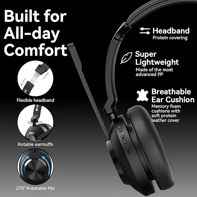 Wireless Headset with Mic for Work, Mute & USB Dongle for PC Computer Laptop - Image 5