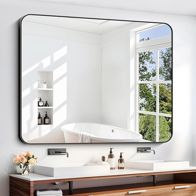 40" x 48"Bathroom Mirror, Matte Black Wall Mirror by DESBING