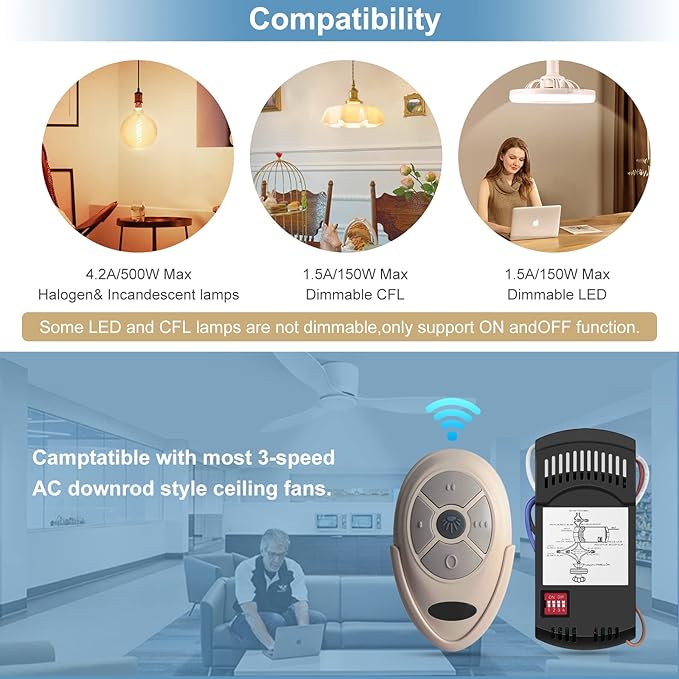 Universal Ceiling Fan Remote Control Kit Dimmable, Replacement - Image 3
