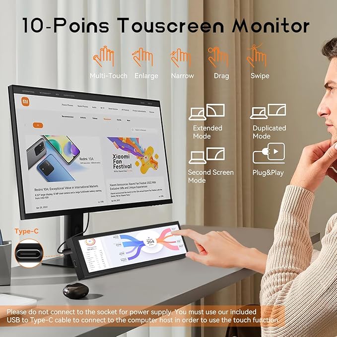 8.8 Inch Small Touchscreen Monitor, PC Temperature Display, PC Sensor Panel - Image 4