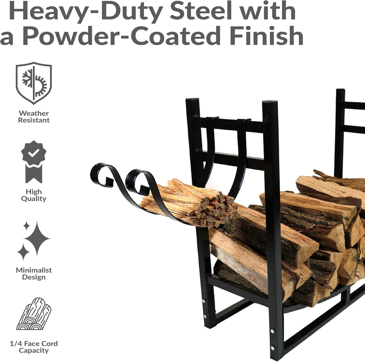 sunnydaze 33" indoor firewood rack with kindling log, close-up detail