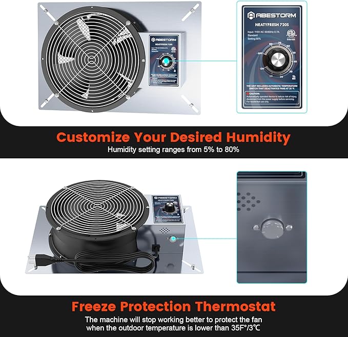 Abestorm 720CFM Crawlspace Ventilation Fans IP-55 Grade Basements Stainless - Image 5