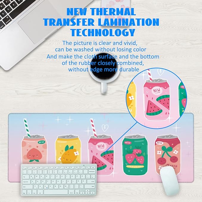 Desk Mat, Kawaii Fruit Flavors Sparkling Soda Drink Extended Gaming Mouse Pad - Image 3