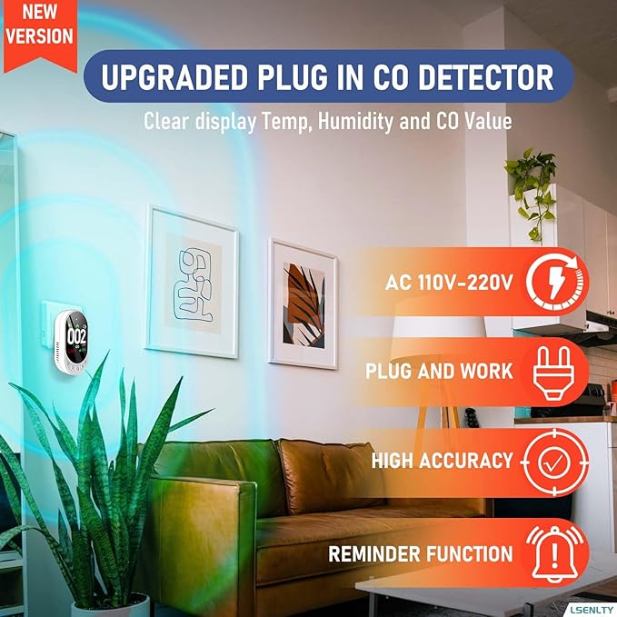 LSENLTY Carbon Monoxide Detectors Plug in, 3-in-1 CO Detector, HD Color Screen - Image 3