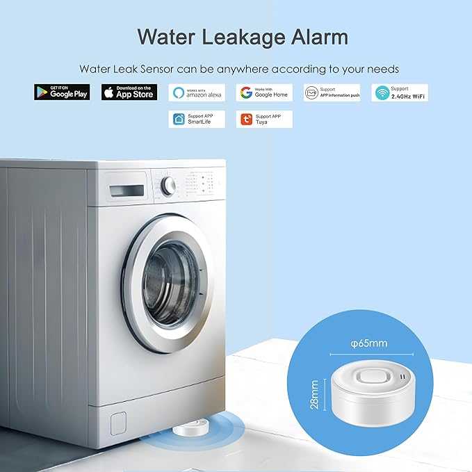 Wi-Fi Water Leak Detector: 100dB Water Sensor Alarm - Image 2