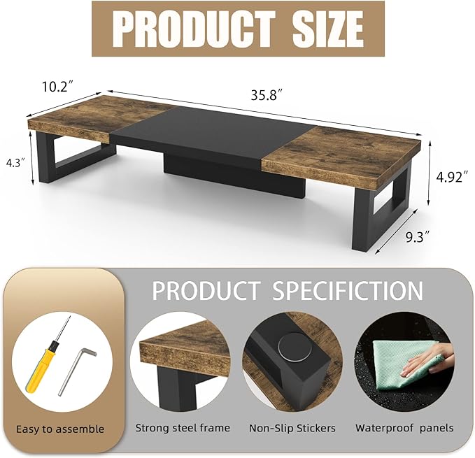 WESTREE Dual Monitor Stand Riser, Wood and Steel Multi-Purpose Desktop Storage - Image 6