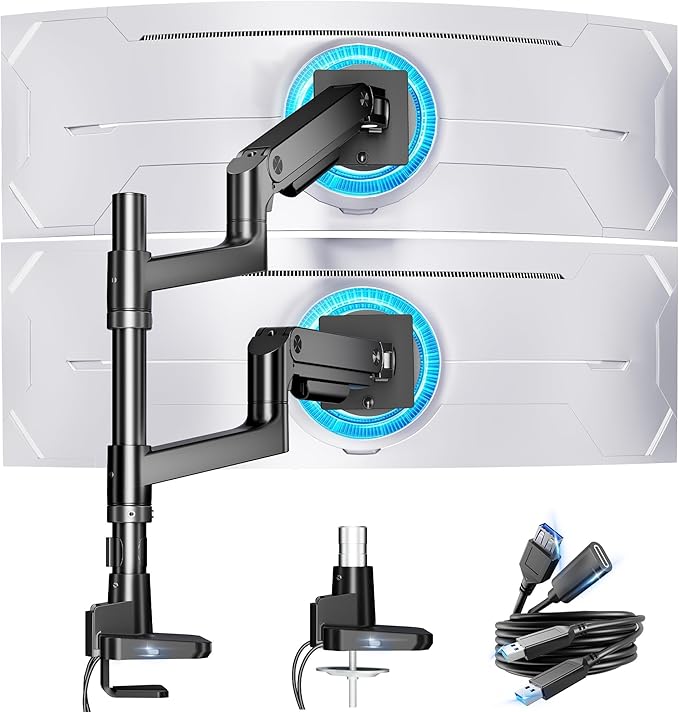 ARES WING Dual Monitor Stand for Ultrawide Heavy Duty Curved Monitor Stacking by ARESWING