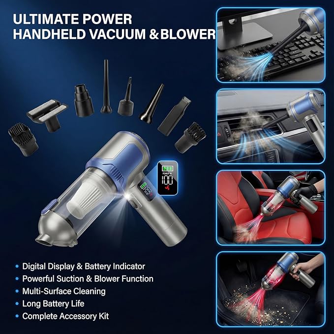 makecatch Handheld Car Vacuum Cleaner, 20000Pa High-Power Cordless Vacuum - Image 2