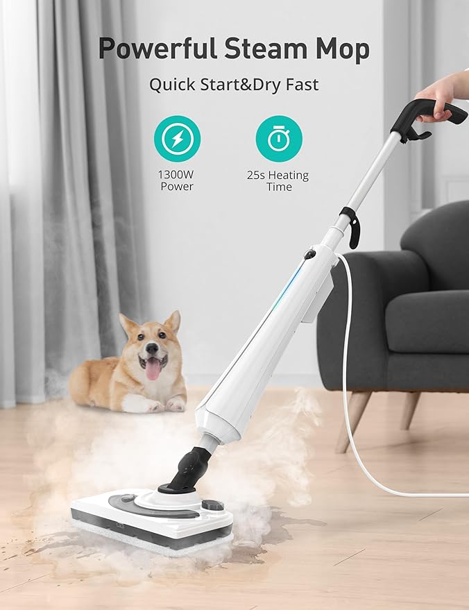 Black Steam Mop for Hardwood Floors, 1300W 25S Heat Up Floor Steamer - Image 2