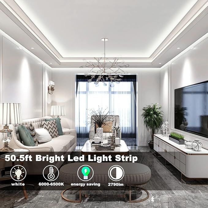 MY BEAUTY LIGHT LED Strip Lights White, 50.5ft Dimmable LED Light Strip - Image 2