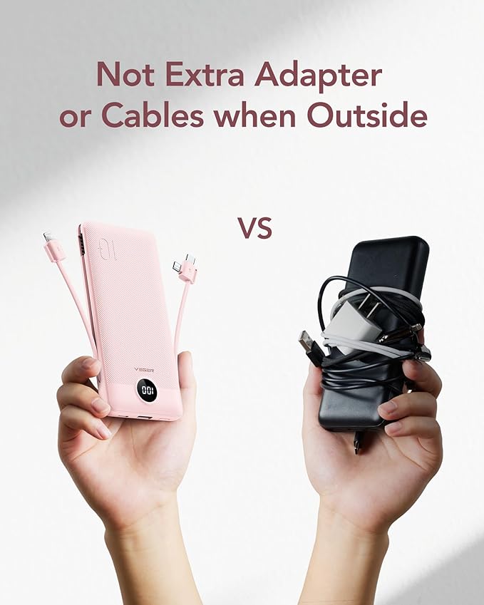 VEGER Portable Charger with Built-in AC Plug and Cables, All in One 10000mAh - Image 7