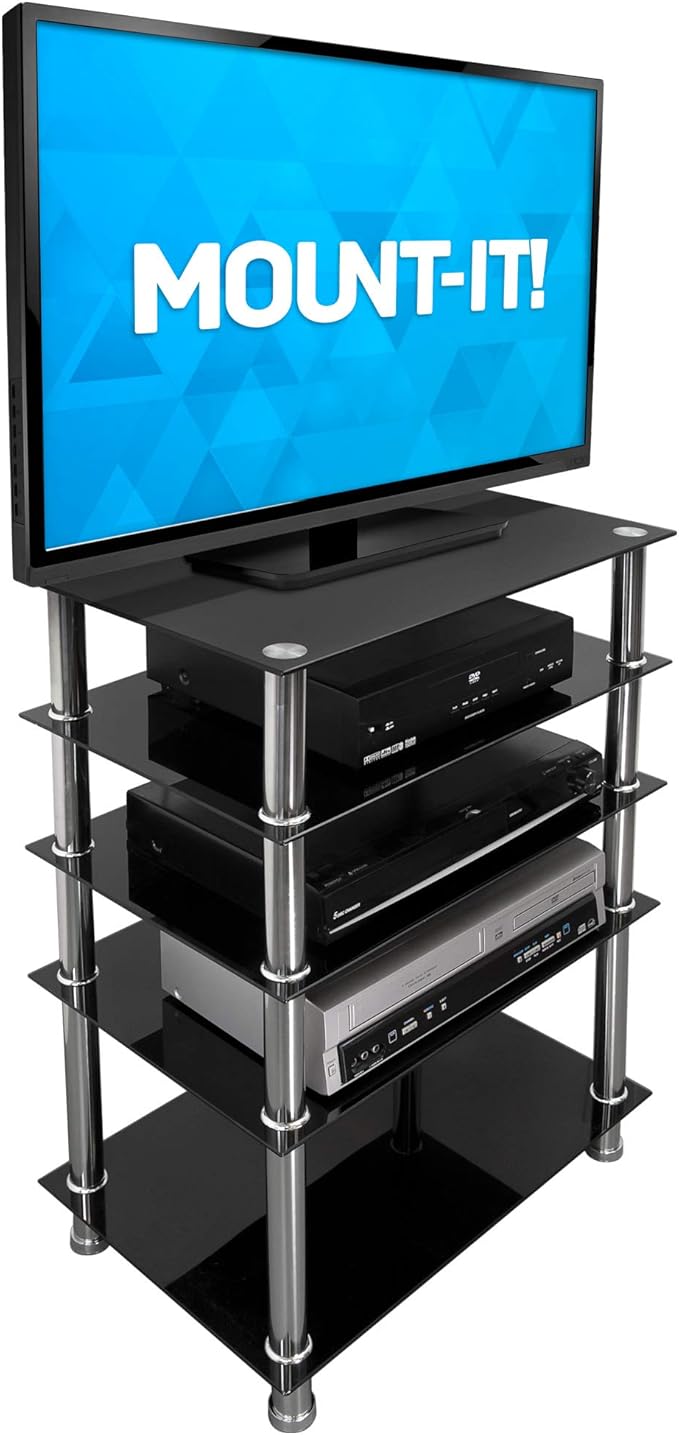 Mount-It! Tempered Glass AV Component Media Stand, Audio Tower and Media Center - Image 7