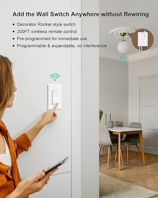 TREEWELL Wireless Light Switch and Receiver Kit, Decorator Rocker Wall Switch - Image 2