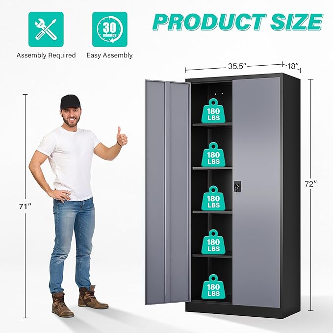 SISESOL Wide & Deep Metal Storage Cabinet - Image 2